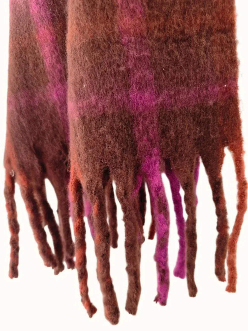 Urban Outfitters Plaid Blanket Scarf Wrap Pink Burgundy Brown Fringe Oversized